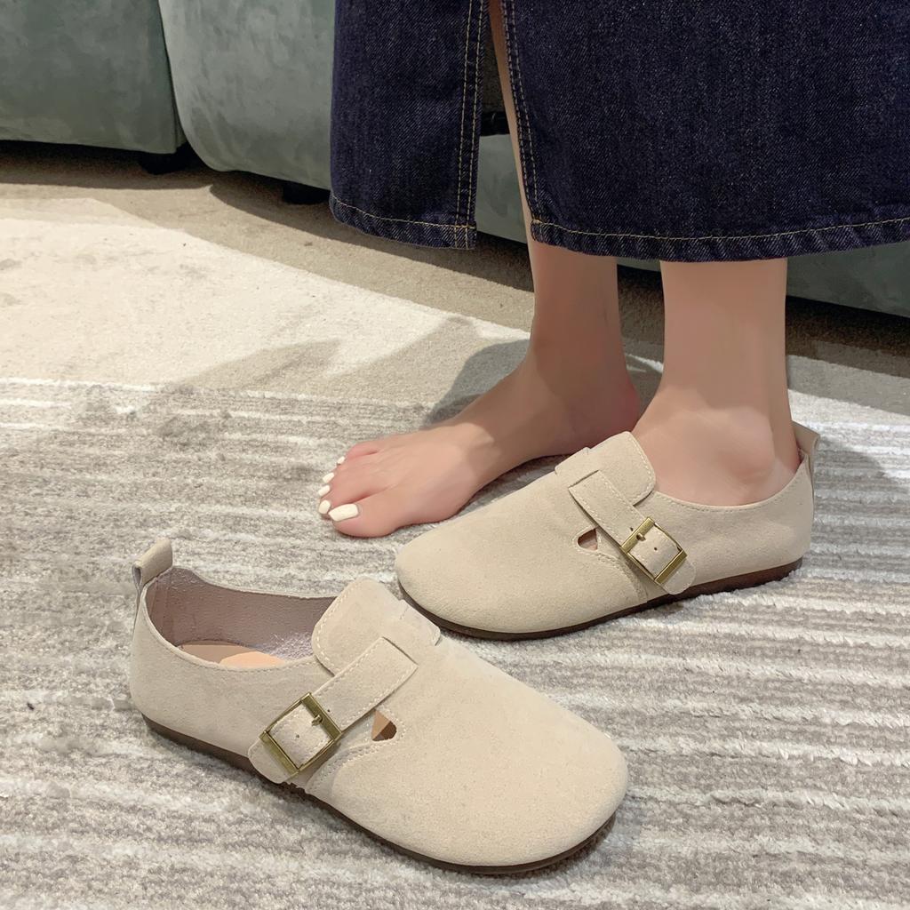 2024 новые женские туфли Sen series хаки плоские туфли французские ретро-тонкие туфли Lefu туфли бокен матовые осень и зима