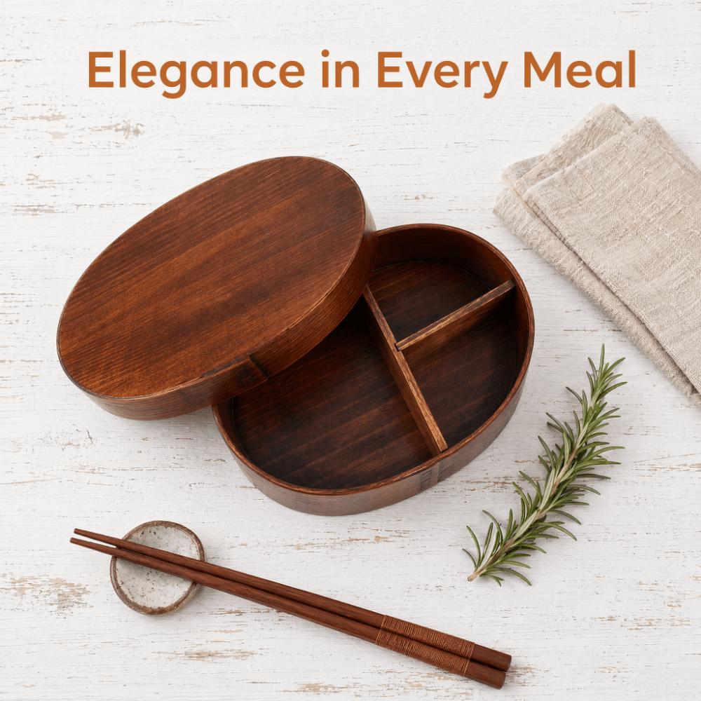 Oval Shape Wooden Bento Box Smooth Surface Lunch Container Japanese Style Bento Box Food Sorting