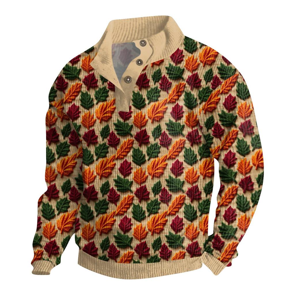 Мужская рождественская хлопковая рубашка-пуловер с длинным рукавом для активного отдыха, винтажная вельветовая рубашка с воротником-стойкой и пуговицами, повседневная толстовка с рождественским принтом