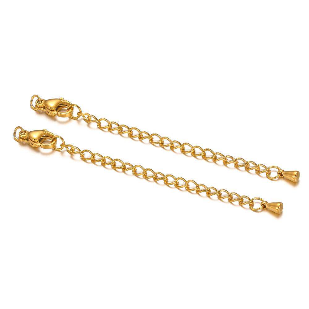 10pcs Gold Color Stainless Steel Extension Tail Chains Lobster Clasps Connector DIY Bracelets Making Necklaces Components