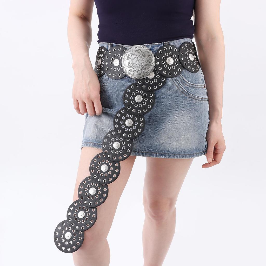 Exaggerated Cowboy Hollow Belt Western Style Wide Disc Belt Disc Belt for Women