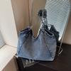 Large Capacity Tote Bag Women's Commuter Denim Shoulder Bag Chains Bag