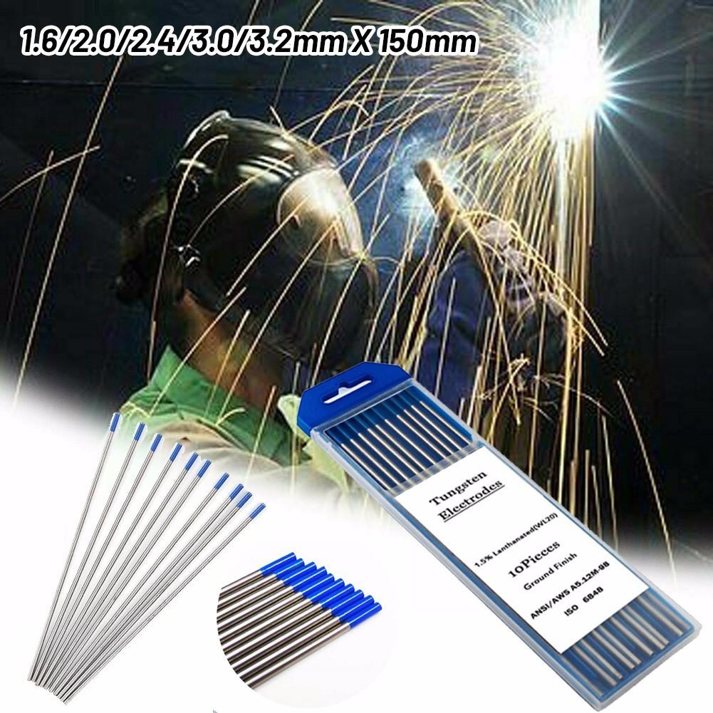10pc TIG Welding Tungsten Rod Electrodes 2% Lanthanated 3/32” X 7” (Blue, WL20)