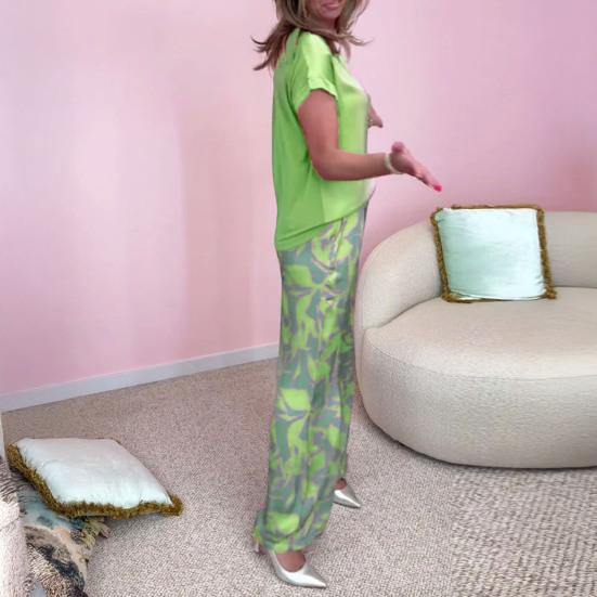 Женский комплект из двух предметов с принтом «бохо», повседневный топ с круглым вырезом и короткими рукавами, широкие брюки, летний комплект для дома