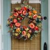 Осенний венок из пионов и тыкв, искусственная гирлянда из веток, винтажная цветочная гирлянда, сезонное украшение на дверь для Дня благодарения, декор урожая