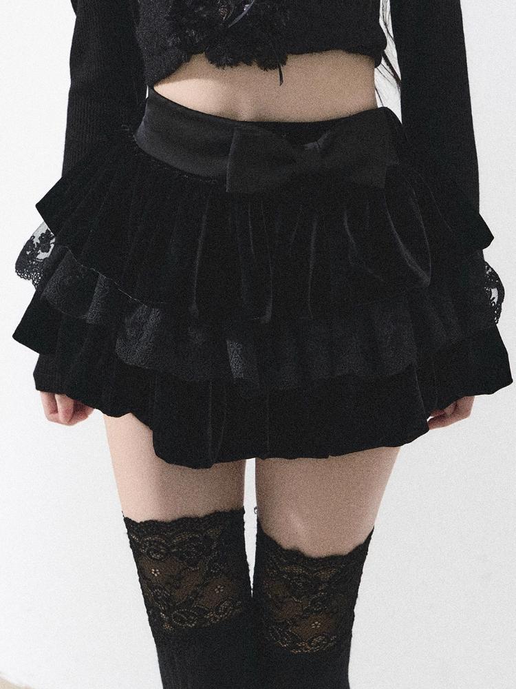 Кружевная пикантная плиссированная мини-юбка для девочек, женская юбка-трапеция, осень-зима, кавайная, милая праздничная юбка в стиле Харадзюку, корейская мода, повседневная юбка