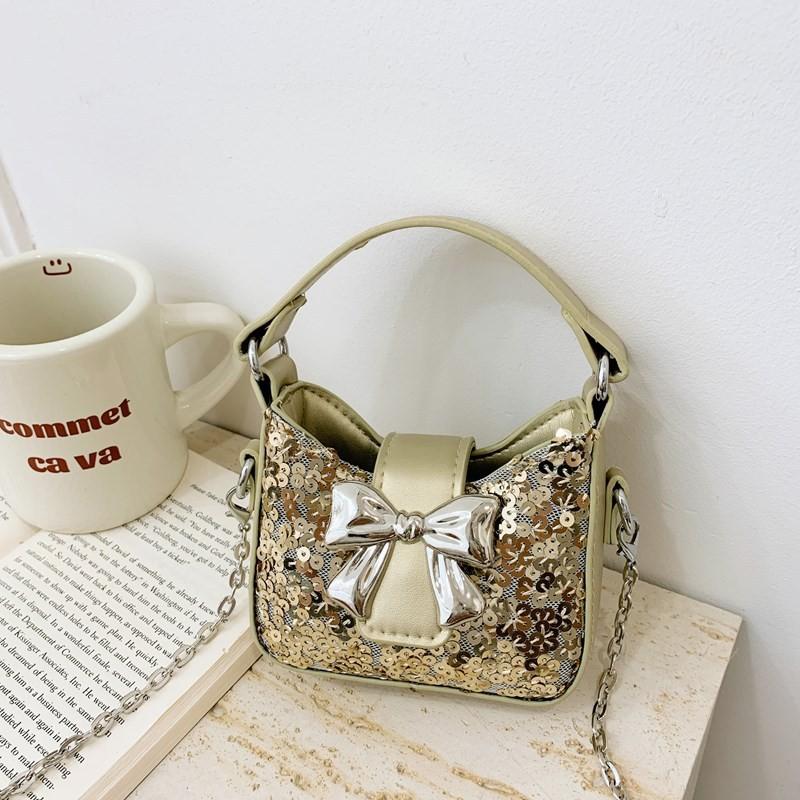 Kids Girl Butterfly Bow Sequin Mini Shoulder Bag With Breathable Pu Material For Daily Use