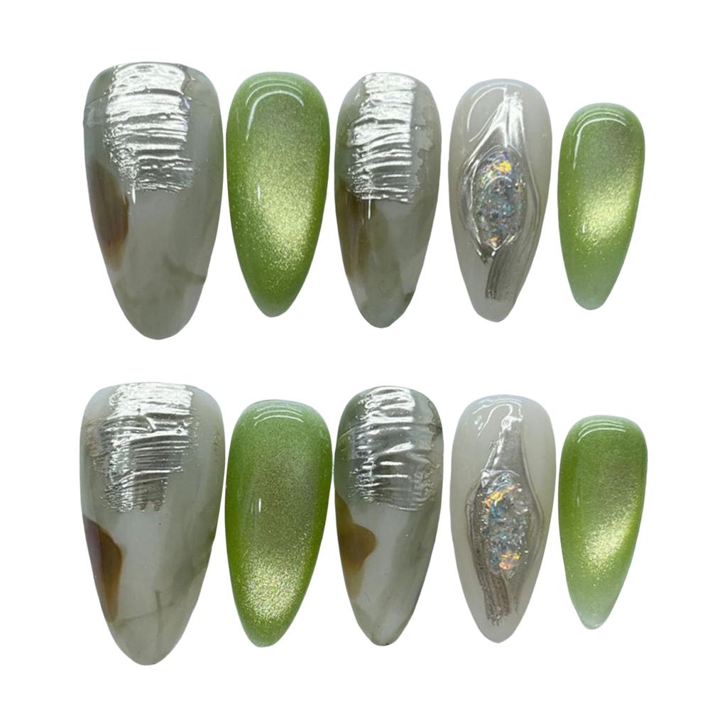 10PCS Smudging Fake Nails with Cat Eyes Decor with Not Easy Break or Split Design for Women Nail Art Decoration