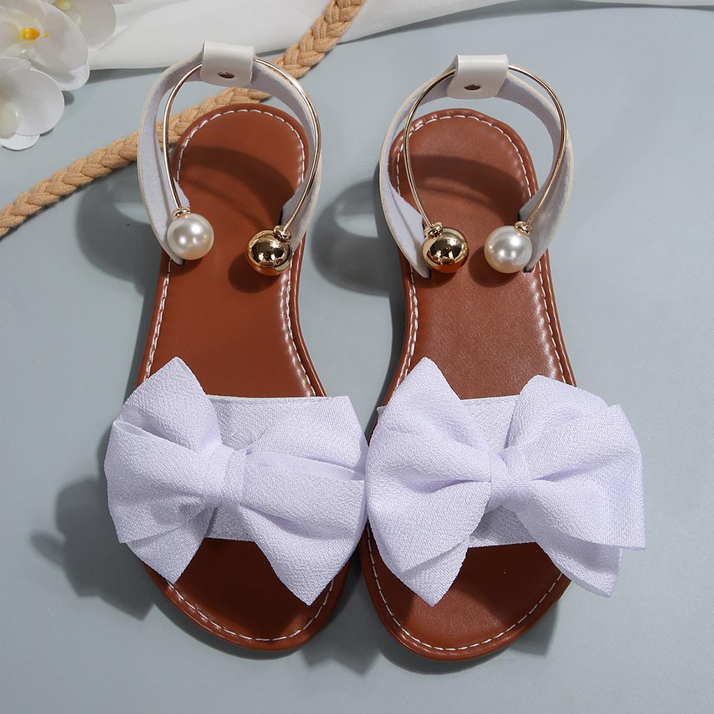 Летняя Модная Обувь на Плоской Подошве с Бантом Спереди Большого Размера, для Женщин Для Ношения На Улице, для Пляжного Отдыха и Повседневной Носки