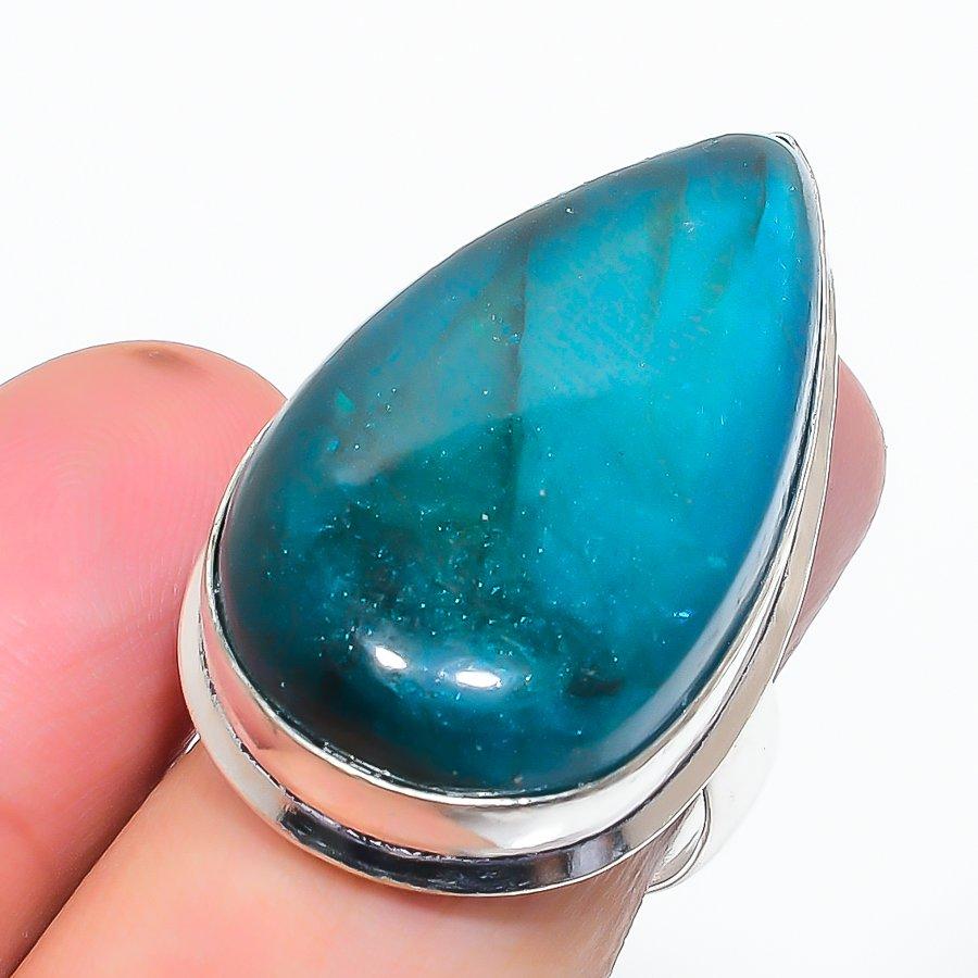 Кольцо из серебра 925 пробы с натуральным лабрадоритом, драгоценным камнем, размер 7 г1Z18