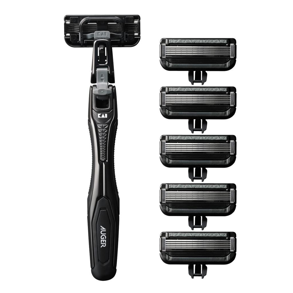 AUGER Razor Combo Holder 6 Replacement Blades Corporation AUGER Replaceable 5-Blade Pack + (Kai - Men's Razor, Blades)