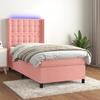 3139774 vidaXL Upholstered Slatted Bed Base with Mattress and LED Pink 80x200 Cm Velvet