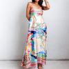Summer Women's Elegant Printed Elastic Back Dress Vacation Styles French Floral Halters Long Dresses