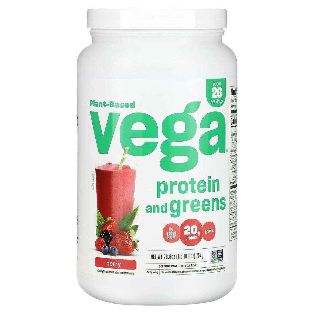 Vega Plant-Based Protein and Greens, Berries, 1 Lb 10.6 Oz (754 G)