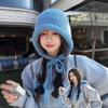 Women Messenger Bag Knit Hat Korean Girl Woolen Earmuffs Cap Dual-use Plush Beanies Winter Warm Ear Protection Headgear