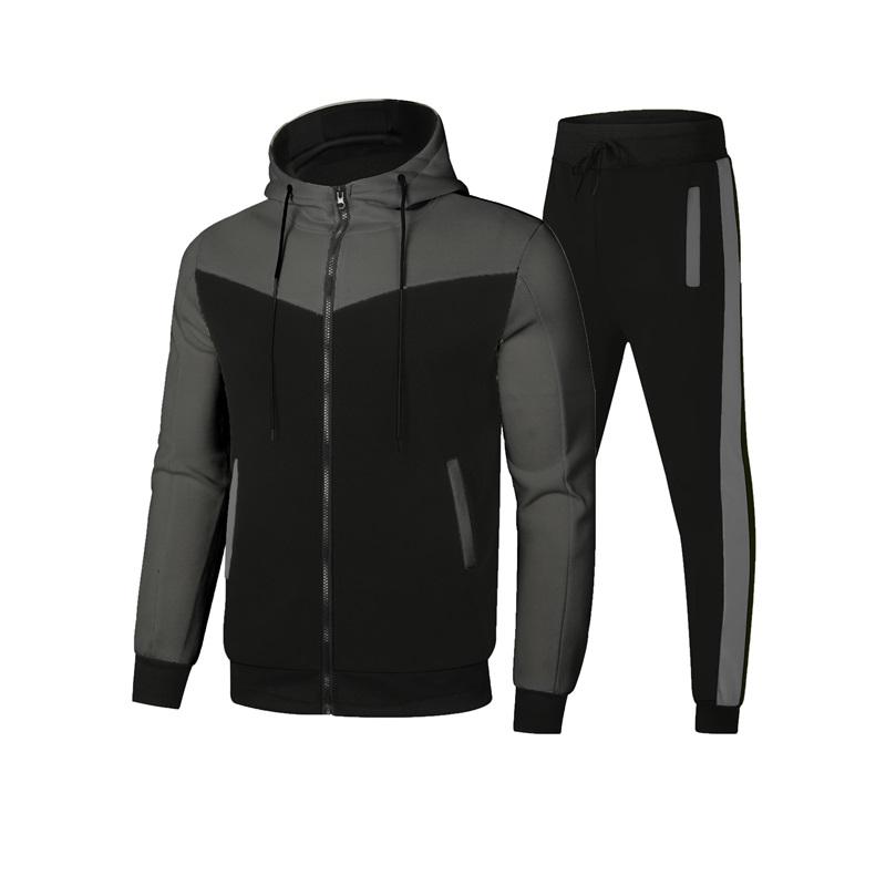 Мужской костюм из двух частей с цветными блоками, капюшоном, молнией, дышащая повседневная куртка и повседневный ремень, спортивный