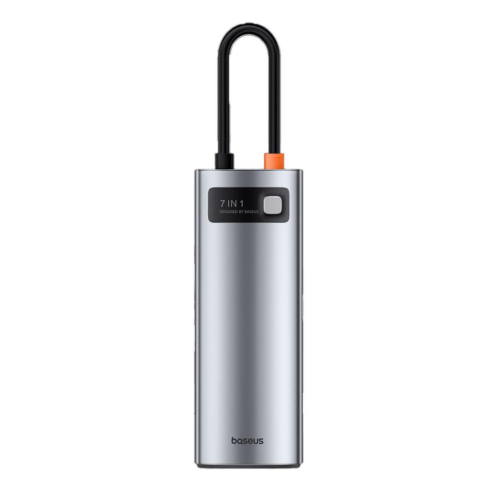 Baseus 7-in-1 Metal Gleam USB-C Hub: Power Delivery, 4K HDMI, USB 3.0 Ports, SD/TF Card Slots – Grey