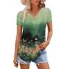 Women's Fashion Casual Short-Sleeved Floral Print T-Shirt Shirt Temperament Shirt V-neck Top