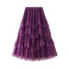 Qooth Spring Summer Women's Sweet High Waist Cake Skirt Tulle Mesh Pleated Skirt QT1569