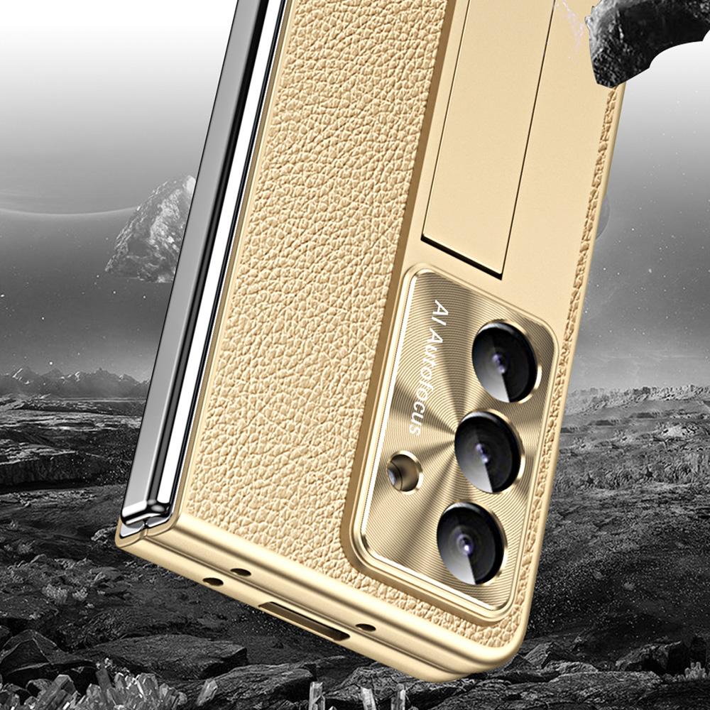 For Samsung Galaxy Z Fold7 5G Case Kickstand Leather+PC Hard Phone Cover with Screen Film and Stylus