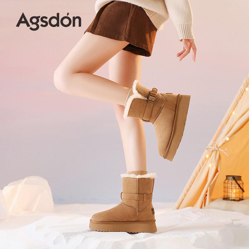 Augustine platform snow boots women's 2025 new winter velvet thickened folded two wear fluffy medium cotton boots