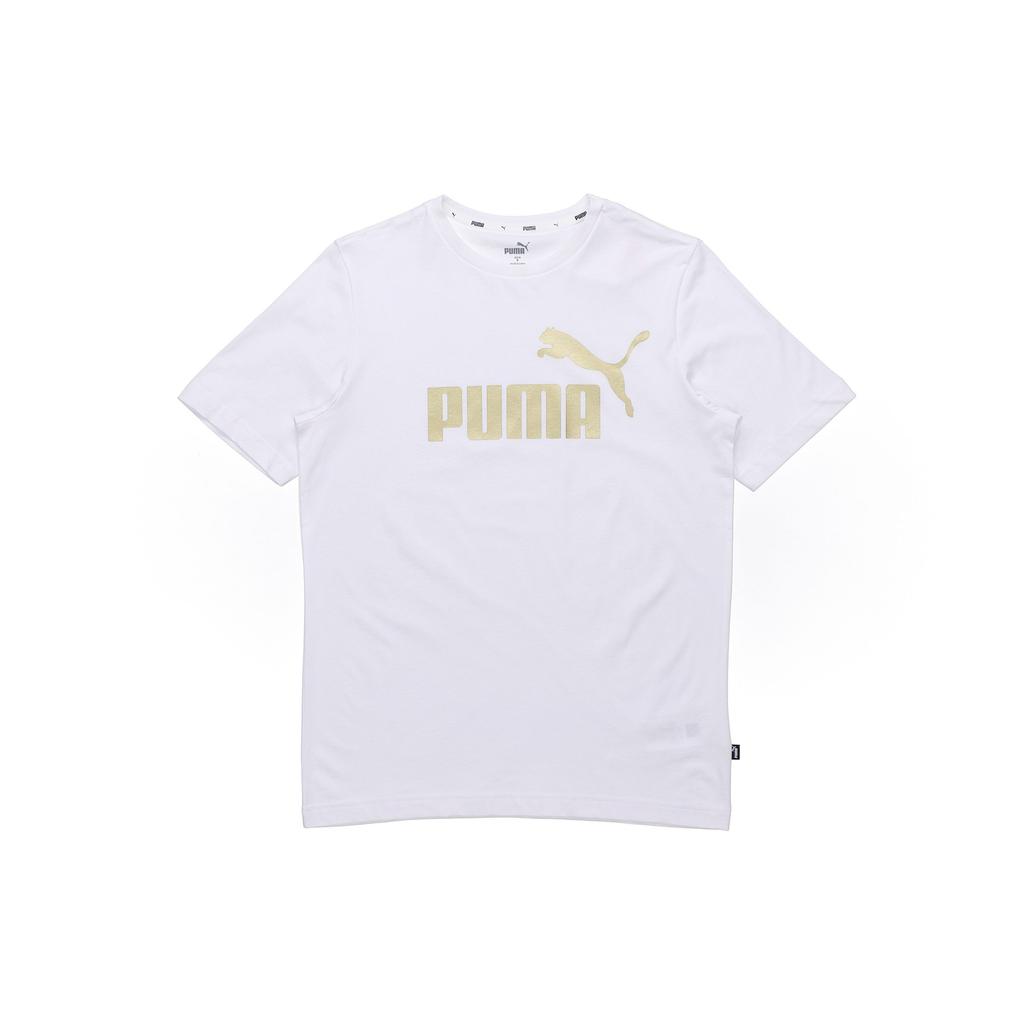 Puma Logo Print Crew Neck Knit Tee Men Tops White 845573-02