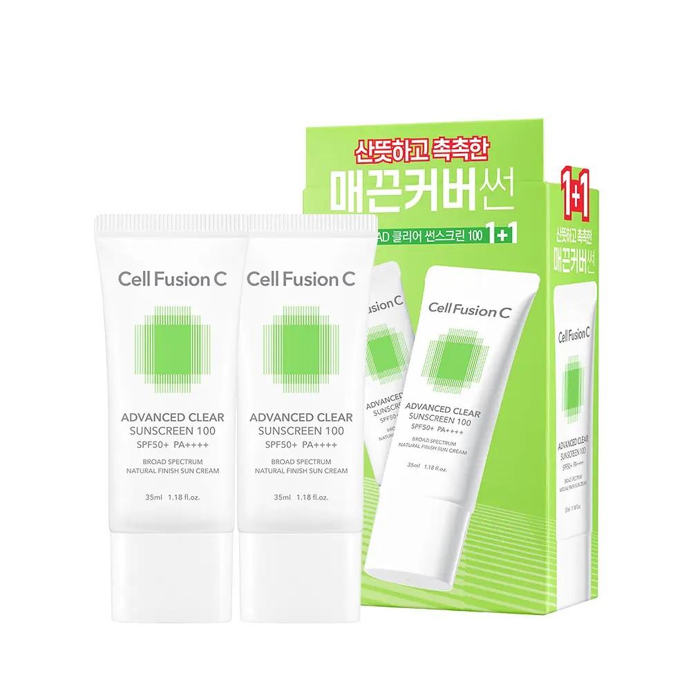 Cell Fusion C Продвинутый прозрачный солнцезащитный крем SPF50+ PA++++ Корректирующий тон солнцезащитный крем 35 мл Двойной набор