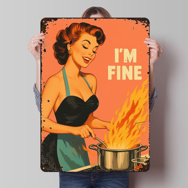 Retro Woman Cooking Im Fine Printed Poster Customized Wall Art Retro Vintage Metal Tin Signs for Room Mancave Decoration Home