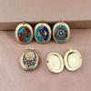 Brass Locket Pendant Photo Box Pendant Nepalese Ethnic Style Handmade Inlay Pendant Exquisite Oval Pendant Necklace Accessories