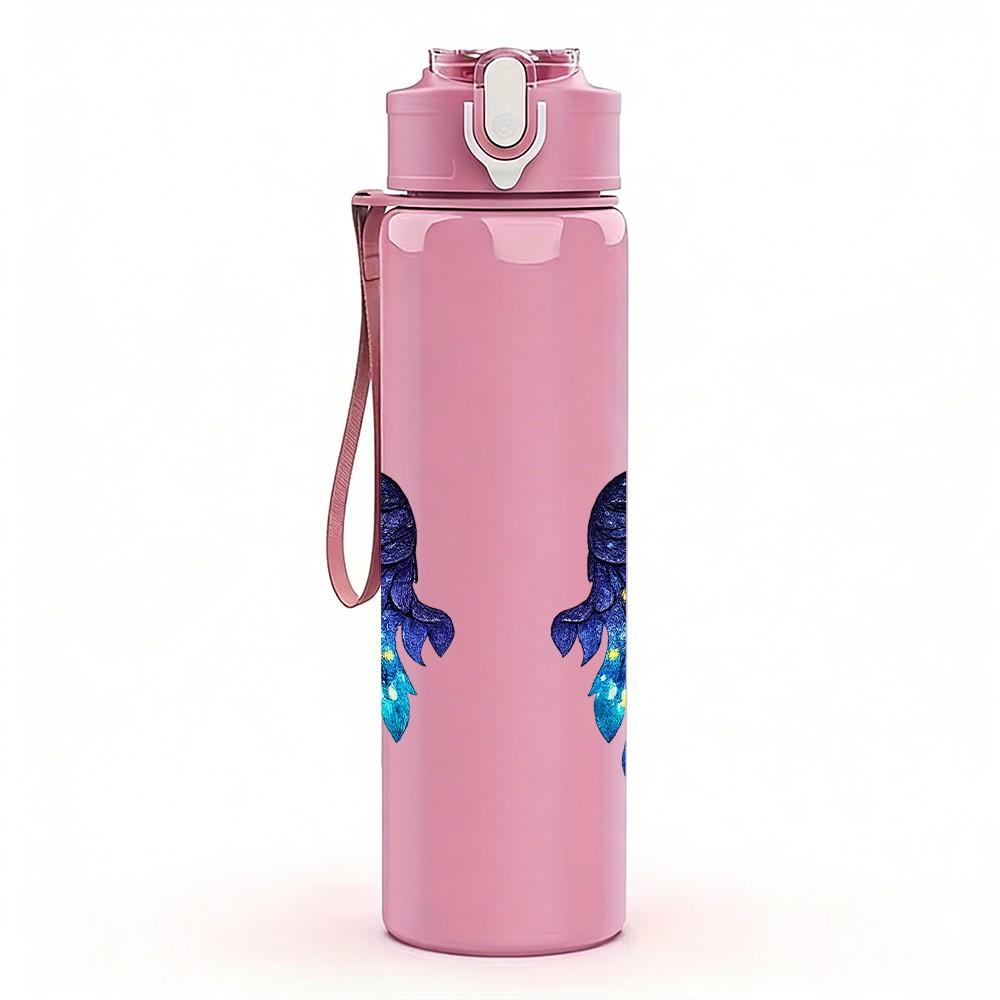 1PC Rainbow Color Feather Wings Pattern 750ml Color Plastic Sports Water Bottle Leakproof Flip Straw Lid Suitable for Sports Office Home Use