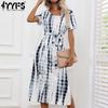 Women's Fashion Summer Spring Short Sleeve O-Neck High Waist Casual Dresses