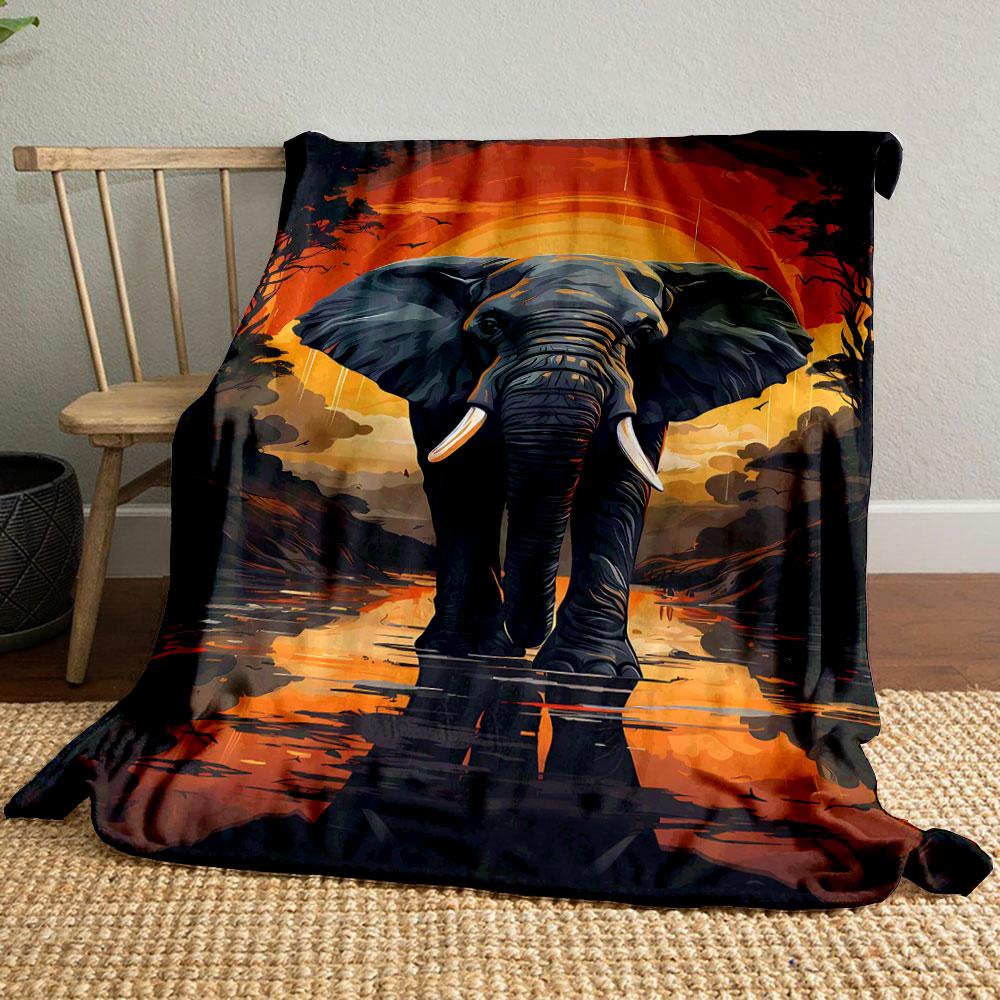 African Elephant Sunset Blanket bedroom Blanket for Livingroom Couch lunch break Soft throw for Friend's festival Gift