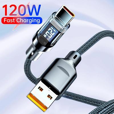 Кабель USB Type C - Type C 120 Вт 6 А для быстрой зарядки USB USB C Кабель для передачи данных со светодиодным дисплеем