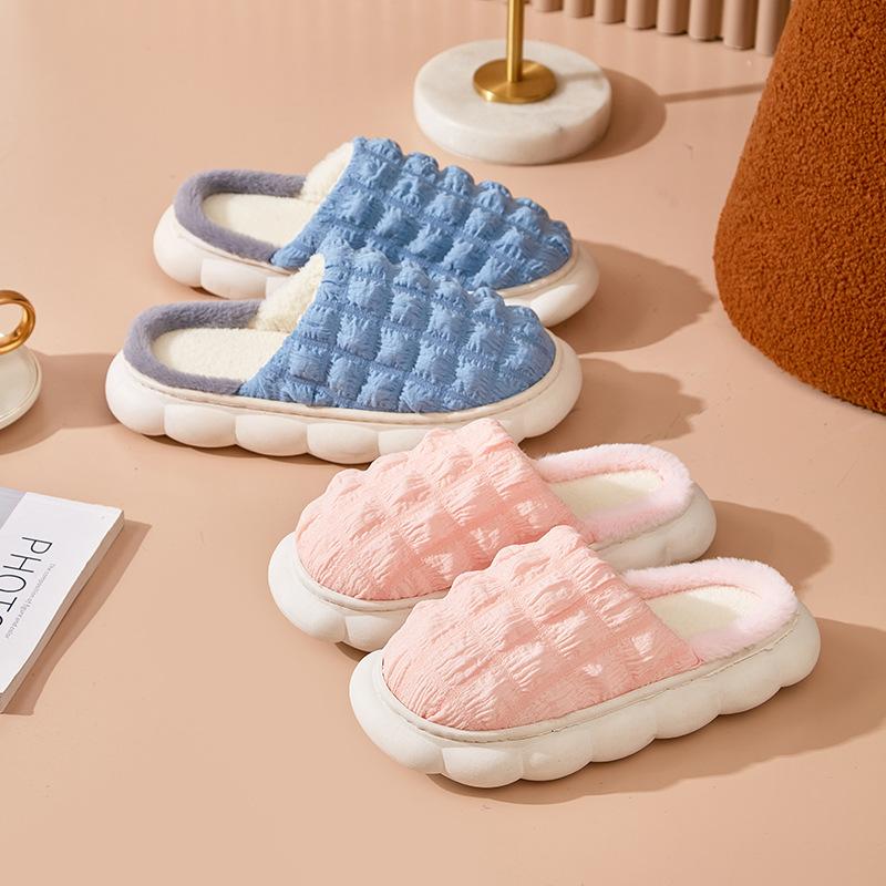 Оптовая продажа хлопковых тапочек на супер толстой подошве, зимние домашние шерстяные тапочки для пар