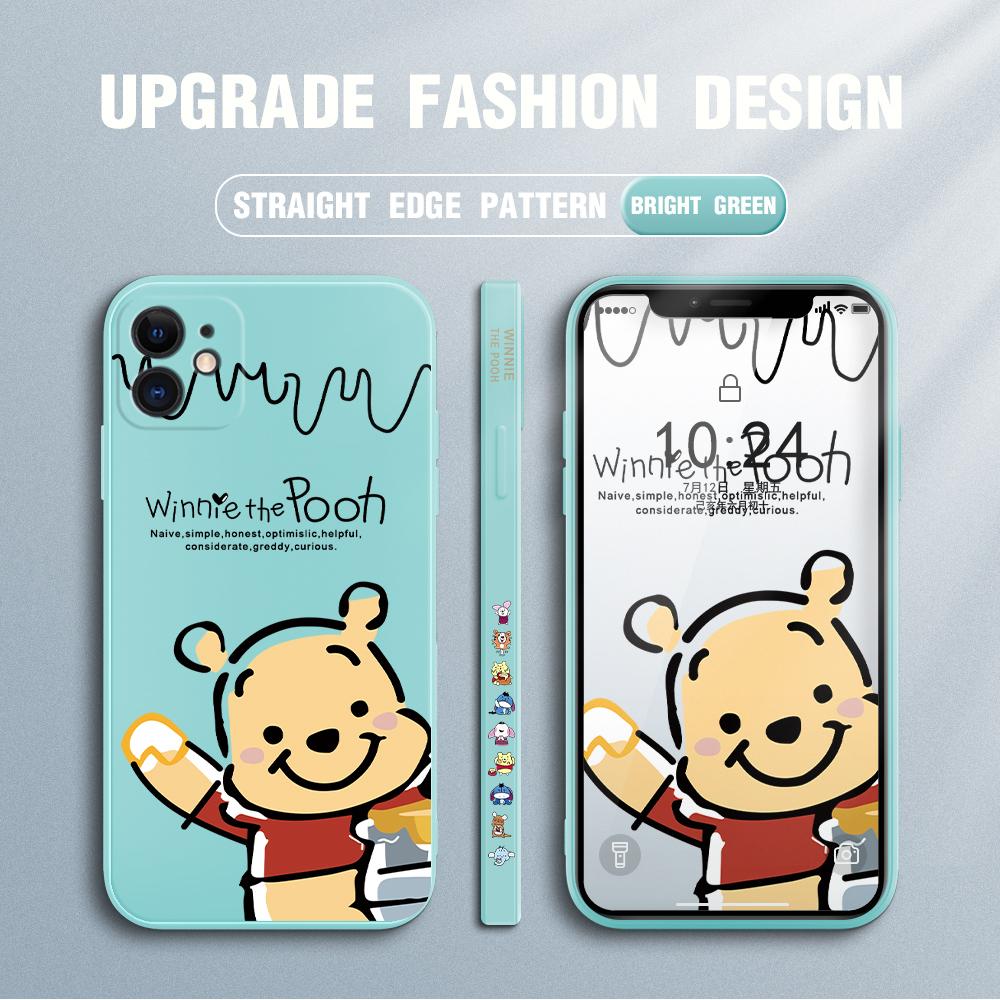 Мультяшный Дисней Винни Пух Медведь с квадратным краем и узором, жидкий силиконовый противоударный чехол для телефона для iPhone OnePlus