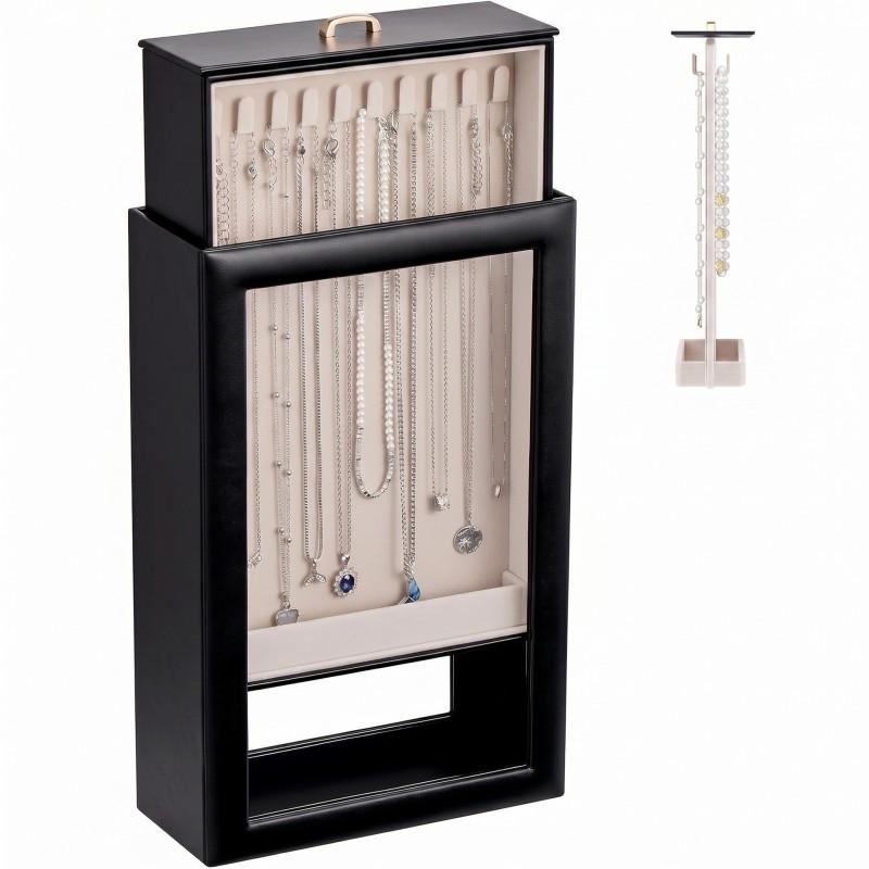 PU Leather Jewelry Box Necklace Organizer Desktop Dustproof Storage Display