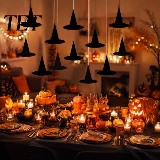 Party Hanging Ornaments for Holidays 12Pcs Halloween Witch Hat Ornaments, Paper Banner Decorations, Bulk Pendants Decoration Spooky Ceiling Drop Decor
