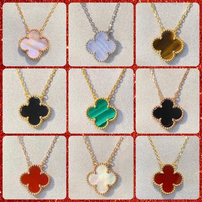 Модное ожерелье с четырехлистным клевером, женская счастливая трава, двухсторонний перламутровый кулон, не теряет цвет, старшая цепочка с чувством ключицы