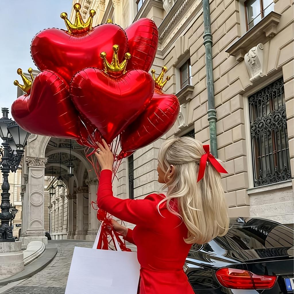 6pcs Heart-Shaped Crown Aluminum Foil Balloons Valentine's Day Heart Foil Balloons Romantic Party Decoration Festival Supplies 5