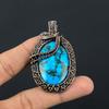 Tibetan Turquoise Pendant, 999 Copper Wire Wrapped Gemstone Jewelry, Handmade Pendant, For Thanksgiving