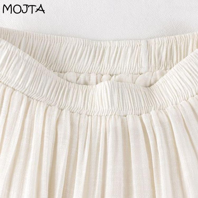 MOJTA Mid Skirt Spring Summer Women's Elastic High Waist Skirt A-line Skirt