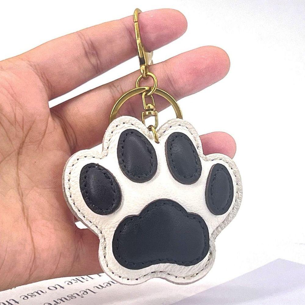 Pet Leather Cat Paw Pendant Hanger Bag Charm Cute Cat Footprint Keychain Car Accessory