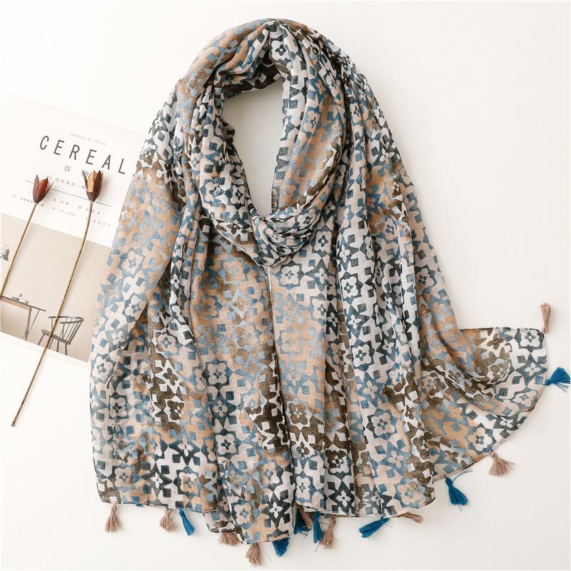 Spring Autumn Fashion Luxury Brand Navy Blue Dot Viscose Shawl Scarf Women High Quality Print Hijabs and Wraps Muslim Sjaal