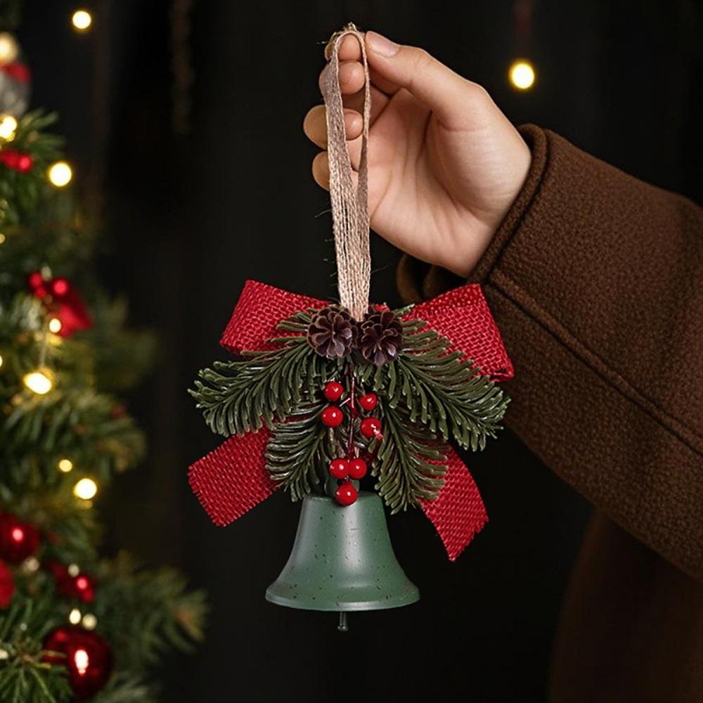 Christmas Bells Bowknot Red Fruit Pine Bough Pinecone Pendant Christmas Tree Jingle Bells Hanging Ornament New Decor