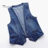 Retro Waistcoat Ladies Denim Vest Sleeveless Loose V Neck Double Buttons Solid Color Breathable Vintage Firm Stitching Hip Hop Streetwear Lady