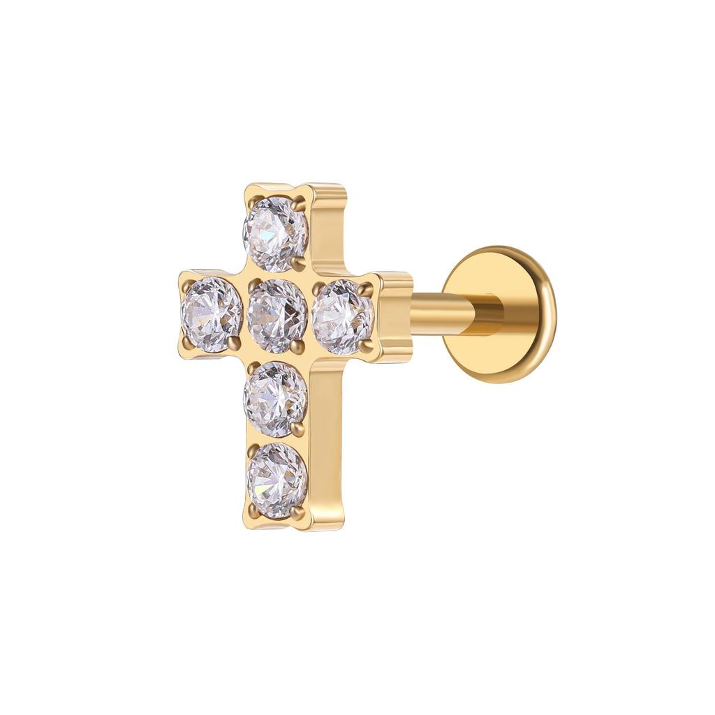 Серьги-гвоздики для хряща уха серии Gold F136 из титана с цирконием marquise и внутренним спиральным дизайном