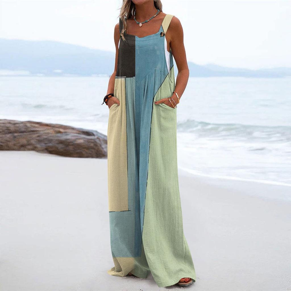 Женский цельный комбинезон на пуговицах, повседневные свободные комбинезоны без рукавов с карманами