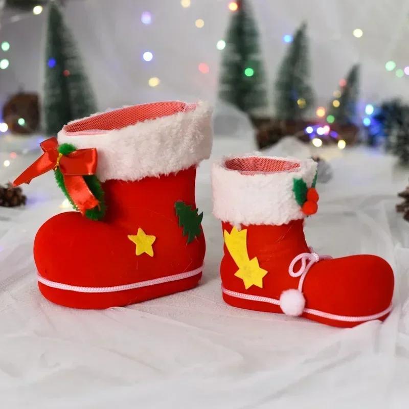 Christmas Series 3 Style Sizes Candy Boots Santa Claus Flocking Boots Stockings Candy Gift Box Home Party Decoration Supplies