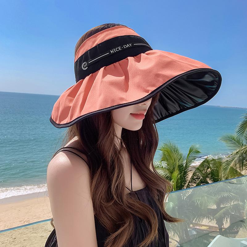 Big Head Circumference Vinyl Empty Top Hat Women's Summer Straps Versatile Face Small Sunscreen Hat UV Protection Sun Hat