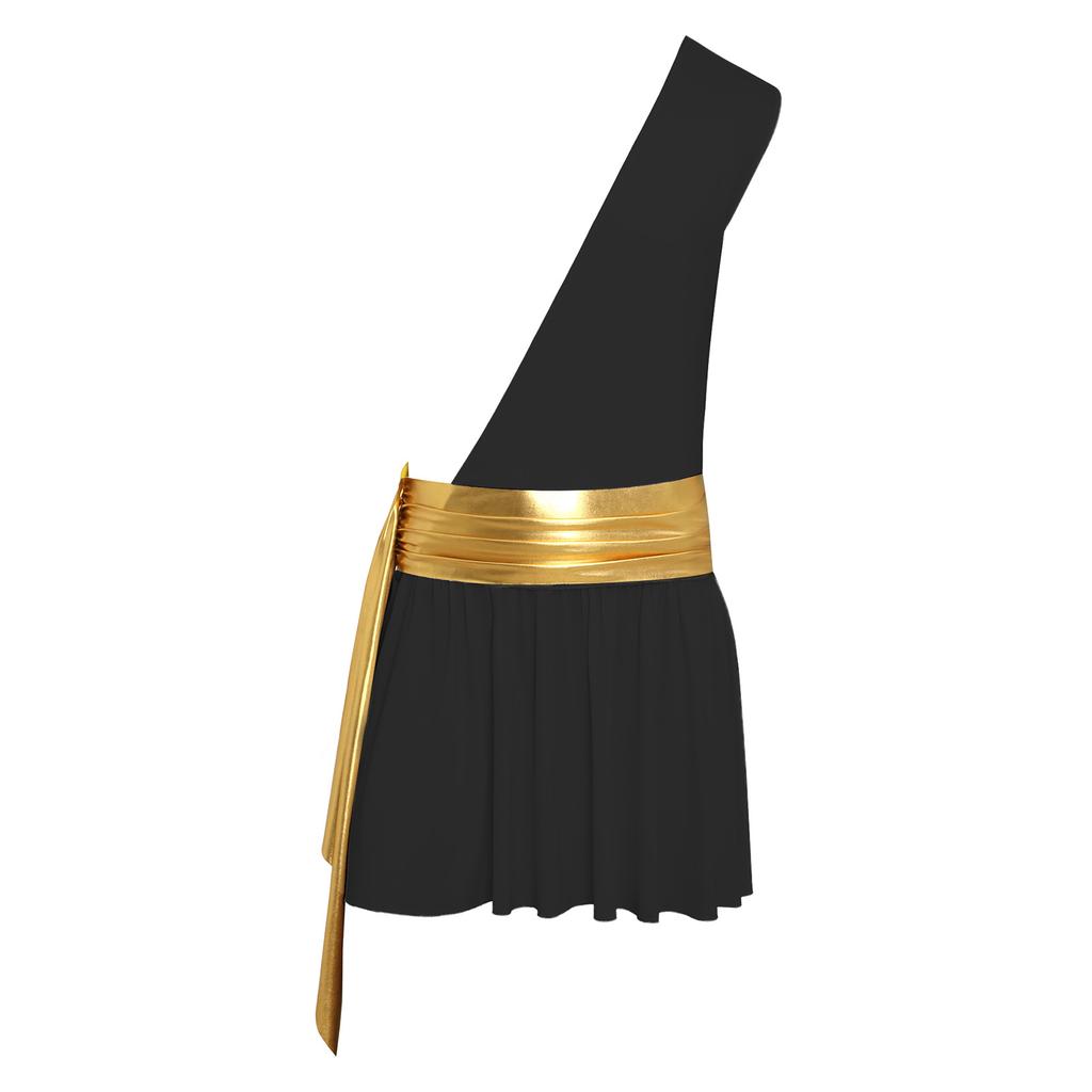 Mens One Shoulder Ruffle Dress Metallic Ruched Belt Ancient Greek Costume Halloween Stage Performance Outfit